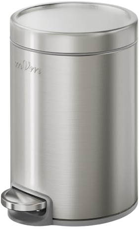 mVm Poubelle Cuisine 12L, Poubelle Salle de Bain, Acier Inoxydable, Argent | Anti-traces de doigts, Fermeture Douce et Maintien en Ouverture, Seau Intérieur Amovible, Idéale pour toilette wc et Bureau