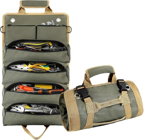 Organizer Avvolgibile per Attrezzi a 6 Tasche, Borsa Porta Attrezzi in Tessuto Oxford, Custodia Portatile per Kit Attrezzi, Manutenzione Casa, Riparazioni Domestiche, Meccanici Elettricisti, Fai da Te