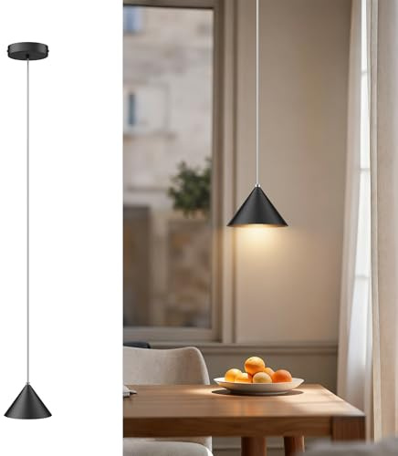 lundwa Moderne Pendelleuchte LED Schwarz 12W | Länge (0-1,6 M) ,800LM,Hängeleuchte Höhenverstellbar für Küche Esstisch Nachttisch Schlafzimmer Hotel, 3000K