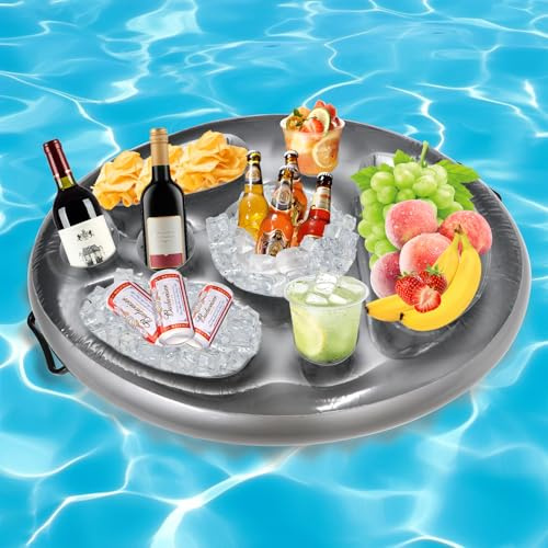 Forhandy Aufblasbarer Getränkehalter 70x50cm, Poolbar mit Griffe - Grau