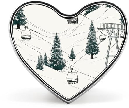 Skilift-Anstecknadel mit Tannenbaum, herzförmige Anstecknadel aus Aluminiumlegierung, süßes Herzabzeichen, modische Herzbrosche, exquisite Metallbrosche für Kleidung und Taschen