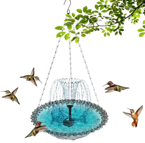 Fontaine Oiseaux Exterieur, Fontaine Bain Oiseaux Suspendue Cascade Solaire, Bol Cascade Oiseauxs Suspendus Plein Air, pour Colibris Décoration Jardin Balcon Terrasse Extérieur (A)