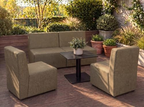 A&J MöbelLand Outdoor Lounge Set Gold mit 2-Sitzer Sofa und 2 Sesseln in Braun - Wetterfestes Gartenmöbel Set für Terrasse und Balkon