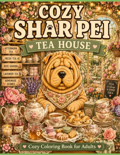 Cozy Shar Pei Tea House: A Cozy Coloring Book for Adults Featuring Tea Parties, Rose Gardens, Floral Tea Rooms, Porcela (Cozy Shar Pei Coloring Book Series, Band 7)