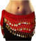 MyBeautyworld24 PRECORN Belly Dance Bauchtanz Hüfttuch Kostüm 128 goldfarbenen Münzen Münzgürtel Fasching Karneval Tanzaufführung Gürtel in rot/Marke