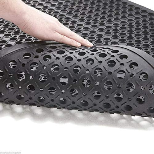 Easimat Heavy Duty Rubber Floor Mat, 5ft x 3ft, 12mm Thick with Drainage Holes, Black
