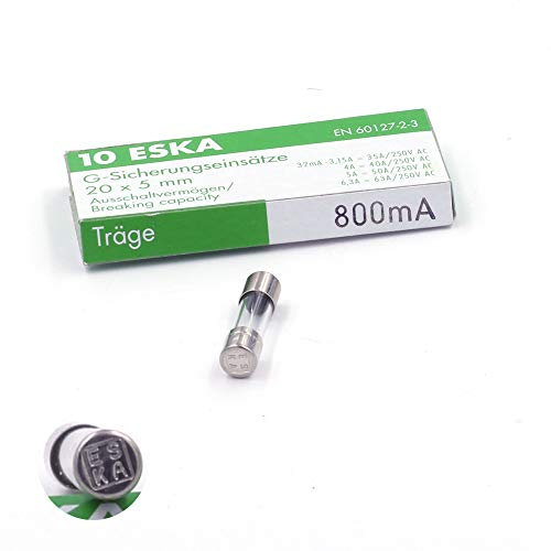 Schmelzsicherung, träge (T), aus Glas, 800°A / 250°V AC, 5°x°20°mm, 10 Stück