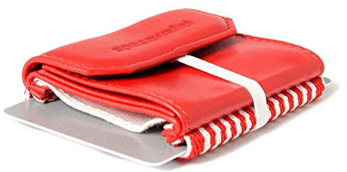 Space Wallet Space Products ® Mini Geldbörse für Frauen & Männer I Sehr kleines Echtleder Wallet/Portemonnaie mit Münzfach I 15 Karten + Geldscheine + Münzen I Pull Drive Red