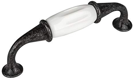 SO-TECH® Porzellangriff JOHANNA Altsilberoptik weiß BA 96 mm Möbelgriff Schubladengriff