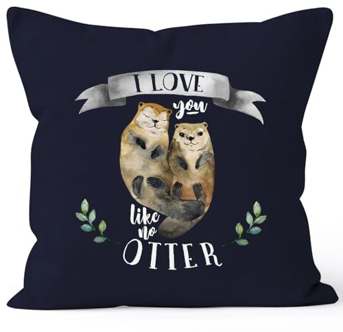 MoonWorks Kissenbezug Otter Pärchen I Love You Like no Otter Geschenk Liebe Freundin Freundin 40x40 Baumwolle Navy-grau 40cm x 40cm