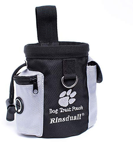 Rinsduall Futtertasche für Hunde|Leckerlies Leckerlitasche für Hunde|Futterbeutel Dog Treat Pouch Schwarz & Grau Leckerlibeutel Snack Bag mit Clip & Keine Tasche Leckerlie -Tasche fürs Training
