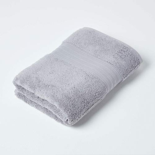 HOMESCAPES Luxury Grey Soft 100% Supima Cotton Bath Towel Zero Twist Super Absorbent & Fluffy 550 GSM Thick Plain Grey Large Towel