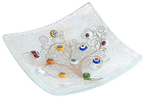 Sospiri Venezia Svuotatasche Albero della Vita in Vetro di Murano Murrine e Oro Idea Regalo Piatto Vassoio Decorativo Made Italy Portaoggetti Soprammobile Bomboniere Cerimonia 9x9 cm