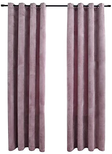 vidaXL 2X Vorhang Verdunkelung mit Ösen Verdunkelungsvorhang Kräuselband Ösen Schlaufe Thermo Gardine Blickdicht Samt Antik-Rosa 140x225cm