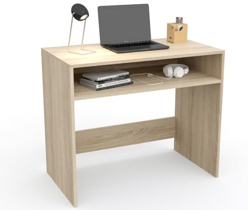 DORMIDAN- Escritorio Estudio con balda, Mesa de Ordenador, Mesa Juvenil 90cm (Roble)