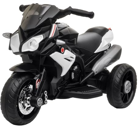 HOMCOM Elektrisches Motorrad für Kinder, 3 Jahre, 3 Räder, 6 V, 3 km/h, Licht- und Soundeffekte, Schwarz