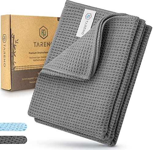 TARENO® Premium Microfaser Trockentuch - Waffeltuch [2er Set] - Saugstarkes Microfasertuch groß - Trockentücher Auto - Qualitative Autoputztücher - Geschirrtücher, Fenstertuch, Autotuch