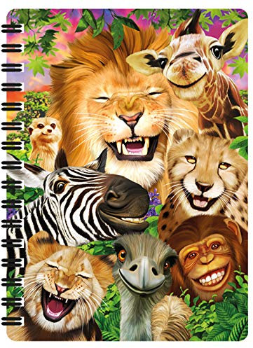 3D LiveLife Jotter - Safari lächelt von Deluxebase. Linsenförmigeses 3D-Wildtier-A6-Spiral-Notizbuch. Ein liniertes Notizbuch mit Kunstwerken, lizenziert vom bekannten Künstler Michael Searle
