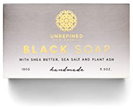 UNREFINED RICHES® African BLACK SOAP - afrikanische schwarze Seife mit authentischer, unraffinierter Sheabutter aus Ghana und detoxender Pflanzenasche, vegan, traditionell und fair gehandelt