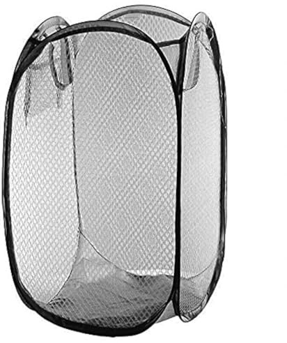 WARESHARK Black Pop Up Laundry Bag Washing Foldable Popup Basket Bag Mesh Hamper Storage Organiser for Laundry Room, Bathroom, Kids Room, College Dorm or Travel
