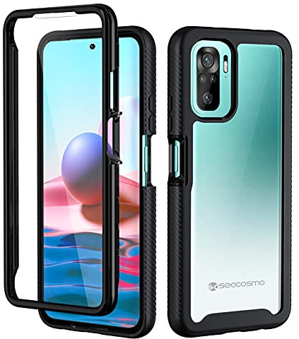 seacosmo Kompatibel mit Xiaomi Redmi Note 10/10S 4G 6.43 Hülle, Stoßfest Rugged Schutzhülle mit eingebautem Displayschutz, Schwarz