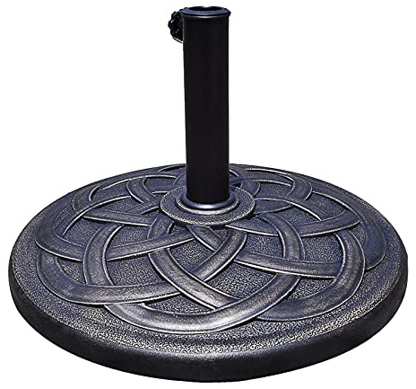 RELAX4LIFE Base de Parasol Lourde 20kg, Pied de Parasol Rond Robuste en Résine et INOX, Support Grande Stabilité pour Mâts Ø 38/48mm, Design Vintage Tressé, Idéal Extérieur, Cour, Patio
