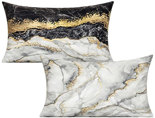VAKADO Kissenbezug 30x50 cm Kissen Kissenbezüge Kissenhülle dchwarz sofakissen deko Kissen Marmor Samtkissen Golden Couchkissen Dekorative 4er-Set für Wohnzimmer Terrassenmöbel Auto Büro