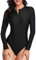 Beachkini One-Piece Swimsuit for Women Long-Sleeved Swimwear with Front Zip Triangle Swimsuit,Bright Black,L