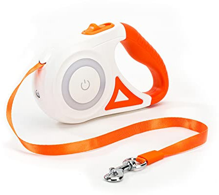 Galatée Einziehbare Hundeleine, Einfache EIN-Knopf-Bremse Und Verriegelung Ausziehbare Hundeleine Mit LED-Taschenlampe(S, 3M Seillänge, Orange)