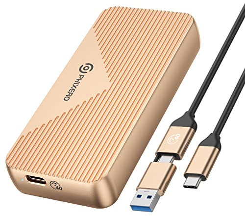 M.2 NVME SSD Enclosure, USB 4.0 40Gbps Data Transfer, PHIXERO External Solid State Enclosure Adapter with UASP, for 2280 Size M Key NVMe SSD, Compatible with Thunderbolt 3/4 USB3.2/3.1/3.0/Type C