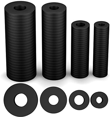 AIEX 200 Piezas Kit de Arandelas de Goma Planas, 10/12/16/20mm Arandelas de Goma Fontaneria para Reparación de Grifos Arandelas de Goma Anillo para Baño Cocina Electrodomésticos (Negro)