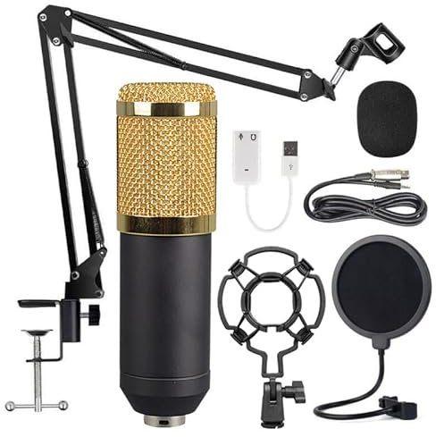 Aokicase USB Hanging Condenser Microphone Set,192KHz/24Bit Gaming Microphone, PC Mic for Streaming,Online Class Live,Youtube,Tiktok,Ins,Podcasts,Recording,Mic or Mac/PS4/PS5(Gold) USB-BM800