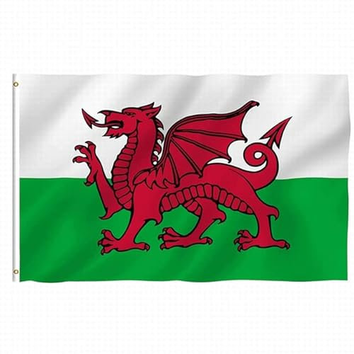 Doppelseitiges Wales Nationalflaggen-Banner mit zwei Messingösen, Flaggenbanner, große Wales-Flaggen für Parade, patriotische Aktivitäten, Garten, Heimdekoration, 1,5 x 0,9 m