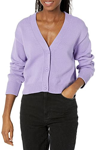 Amazon Essentials Cardigan Corto con Scollo a V dalla vestibilità Comoda Donna, Porpora, XL