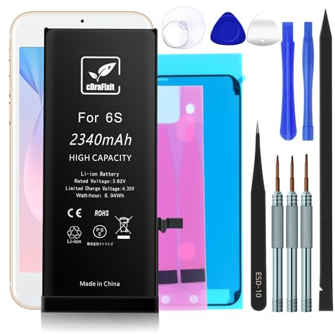 cDraFixit Batterie 2340 mAh pour iPhone 6S | Kit Raparatur avec Bandes adhésives de Rechange | Compatible avec Apple 6S