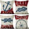 Aoihrraan 51x51cm 4er Set Dekorativ Nautisch Segeln Kissenbezug Retro Anker Ruder Nostalgisch Klassisch Kraft Papier Zierkissenbezug Quadratische Couchkissen Dekokissen Schlafzimmer Draussen Sofa
