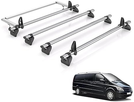 For Mercedes Vito 2003-2014 Roof Rack Rhino Kammbar Fleet 4 Bars + Roller | Only fits L1 Compact / L2 Long Wheelbase with Barn Doors, 4x Steel Roof Bars With Ladder Roller [RA4FL/BR24]