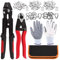 Swpeet Lot de 83 outils à sertir pour câble métallique jusqu'à 2,2 mm et coupe-câble jusqu'à 1,6 cm, 3 tailles de manchons à sertir doubles en aluminium, 2 tailles de dé à coudre en acier inoxydable