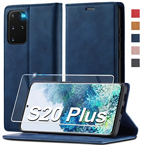 Handyhülle für Samsung Galaxy S20 Plus Hülle Leder [Mit S20 Plus Schutzfolie] für Samsung Galaxy S20 Plus 5G Hülle Klappbar Leder Flip Wallet Stoßfeste Case Schutzhülle Klapphülle für Samsung S20 Plus