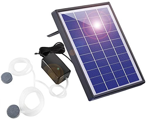 Solar Luftpumpe Teich, 6W Teichpumpe Solar Sauerstoffpumpe für Teich Outdoor Gartenteich Fischteich, Aquarium Belüfter Solar, Belüfterpumpe Aquarium, mit Luftschläuche & 2 Luftblasensteinen & Erdspieß
