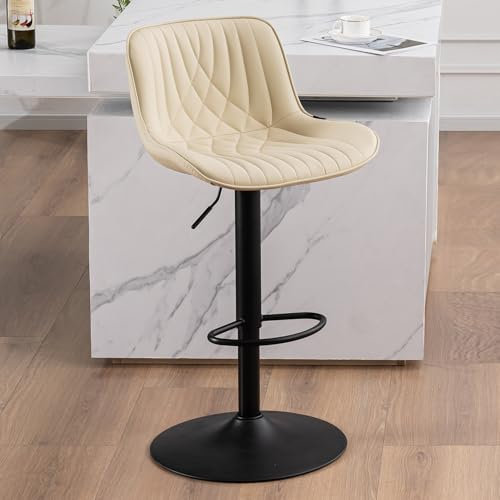 YOUTASTE Barhocker Höhenverstellbar mit PU-Bezug, Drehbare Küchenhocker mit Lehne und Fußstütze, Moderner Bar Stool für Bar, Theke und Küche, Beige