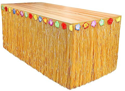 gvivej Hawaii Tischröcke, Hawaii Party Dekoration mit Mehrfarbe Blumen, 275 x 60cm, Gold