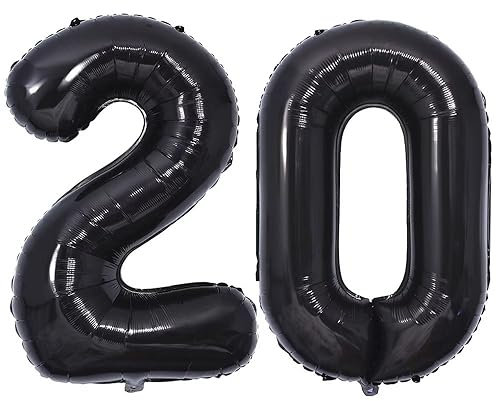 Vthoviwa 40 Zoll/18 Farbens Luftballon Zahlen 20 Schwarz, Luftballon 20. Geburtstag Foil Ballon, 0123456789,10-19,20-25,30,40,50,60,70,80,90, Folienballon 20 Party Dekoration Helium Unterstützen