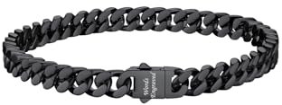 Bestyle Armband Herren Schwarz Edelstahl 5mm Glieder Link Kettenarmband Kubanische Kette 21cm Handkette mit Gravur Hip Hop Rapper Modeschmuck Personalisiertes Geschenk für Frauen