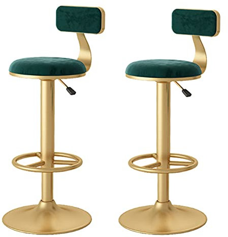 Guyifuny Drehbarer Barhocker aus Samt, 2er-Set, Thekenhöhe, Barstuhl mit Goldener Fußstütze, moderner, Verstellbarer Hocker, Stuhl für Kücheninsel/Hausbar/Esszimmer, Grün,