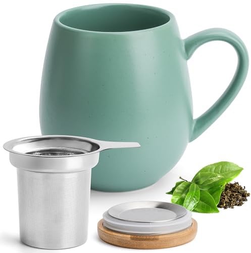 Happy Lemuro Teetasse mit Deckel und Sieb - 550 ml - Große Teetasse mit Sieb - XXL Tasse mit Deckel - Tee Tasse Groß - Tea Cup - Teetasse Gross - Große Tasse - Tee Zubehör - Tea Mug - Jumbotasse