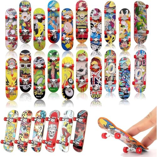 Tyrzol 15Pcs Finger Skateboards Tech Deck Fingerboard Finger Mini Skateboard Toy Skateboards Toy Deck Truck Finger Board Skate Party Bag Fillers Favors Gifts for Boys Girls Adults (Random Patterns)