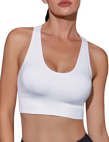 Migcaput Sport BH Damen Starker Halt Shock Absorber Sport BH Gepolstert Gekreuzt Rücken Große Bustier Mädchen Sport BH Push Up Lauf Fitness Yoga Bra Sport BH Weiß XL