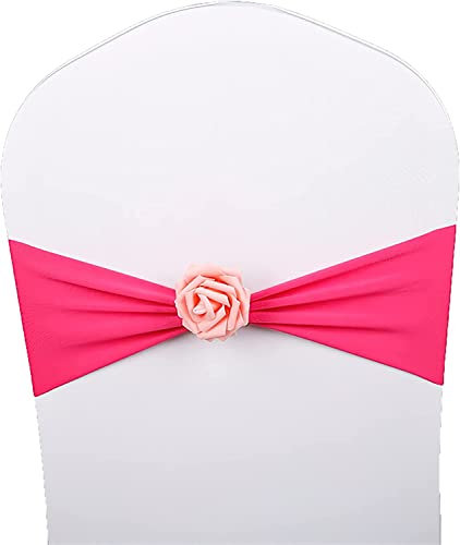 Empfangsdekoration, Stuhlhussen-Schärpe, Hochzeitsstuhl-Rückenbindung, Stuhl-Schärpen, mit künstlichen Rosenball-Schärpen, Fliege, Stuhl, Rot, 100 Stück (Farbe: Rosa, Größe: 50 Stück) ( Color : Rose R