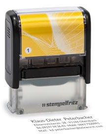 Personalisierter Stempel stempelfritz schwarz-gelb/Adressstempel mit Individuellem Wunschtext inkl. Stempelkissen zum Gestalten - 38x14mm / 4 Zeilen (Gr1)